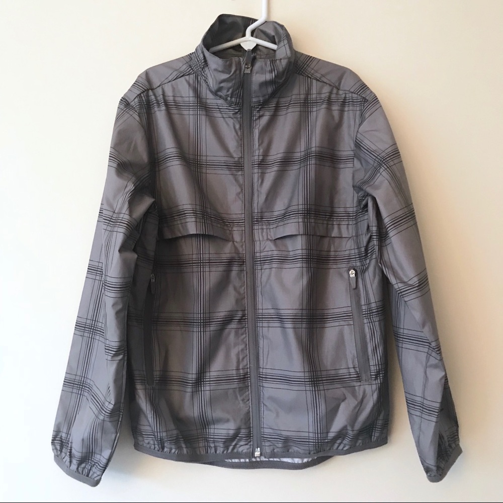 Nike Golf Gray Plaid Windbreaker Zip Front Jacket